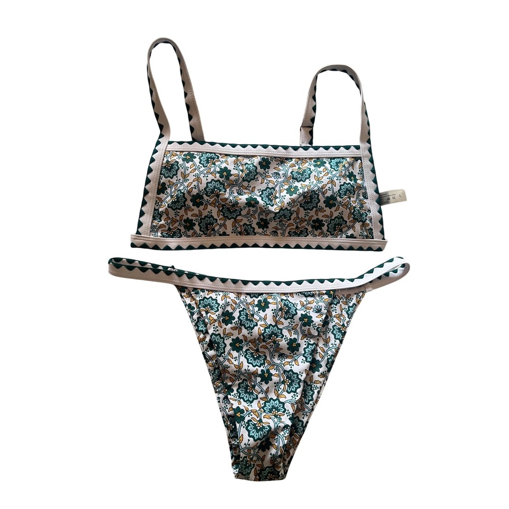 NWOT Two Piece Swimsuit Cheeky Bikini Multi Color Floral Size L
